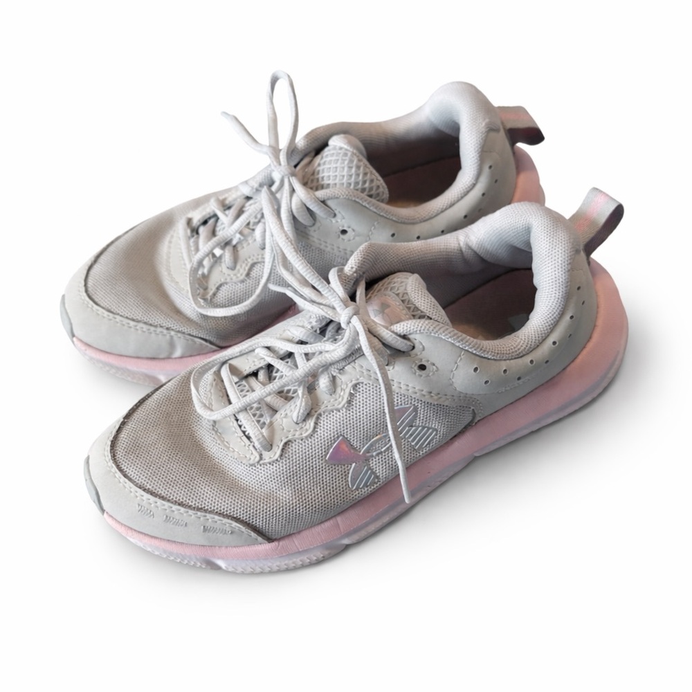 Under Armour Light Gray and Soft Pink Athletic Shoes size 5Y